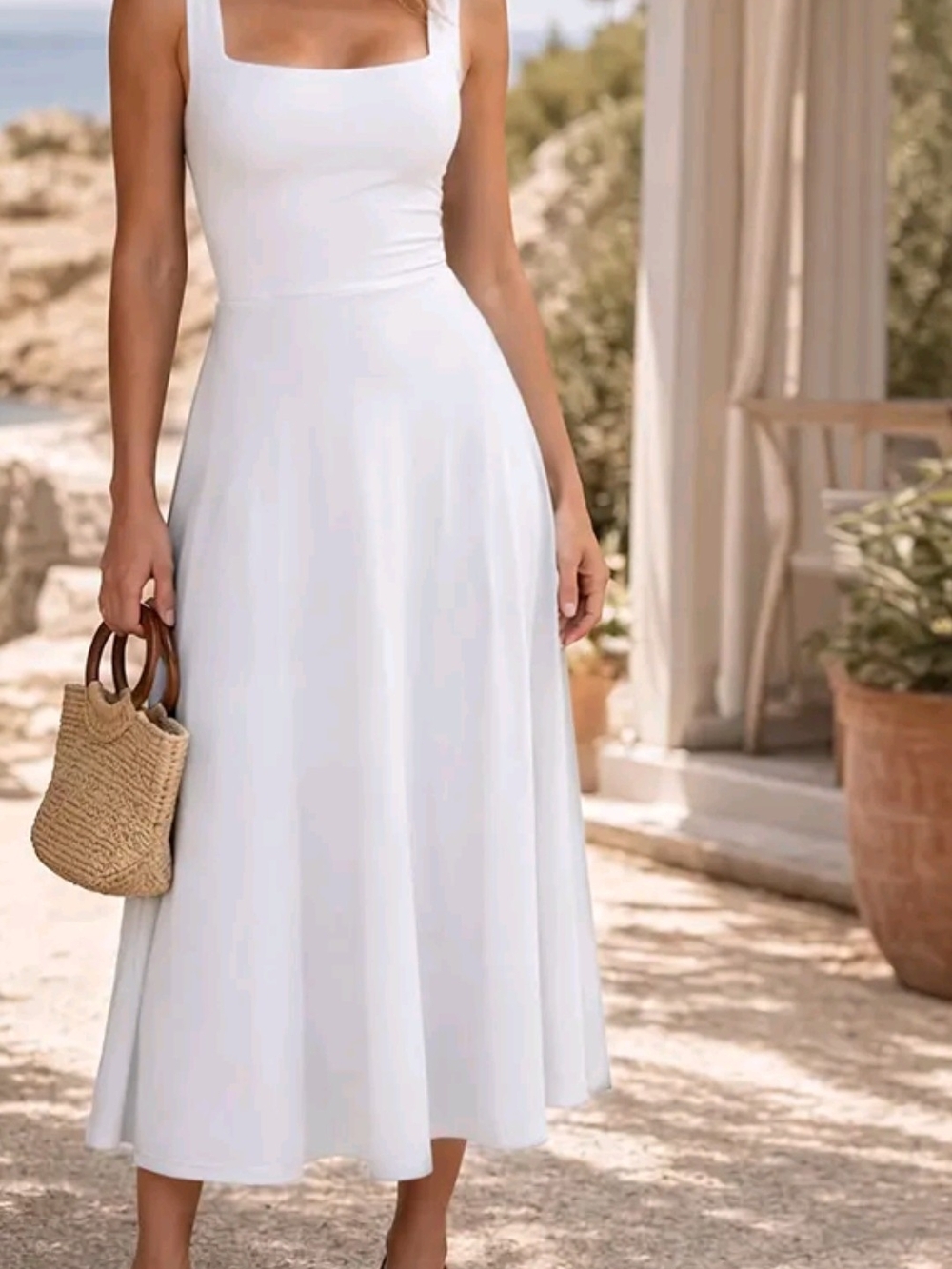 Classic Square-Neck White Dress